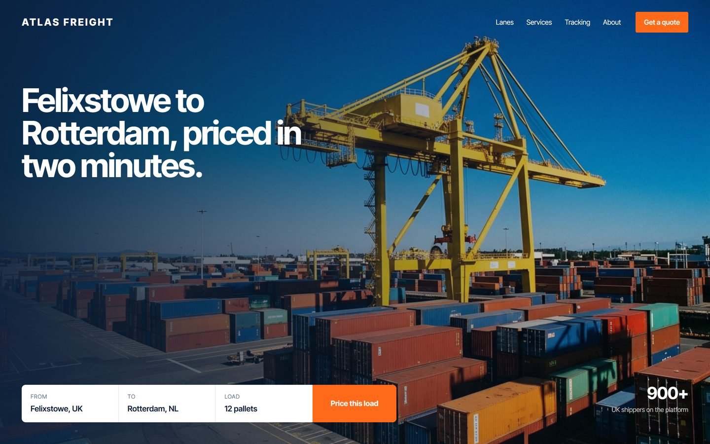 Atlas Freight homepage on desktop