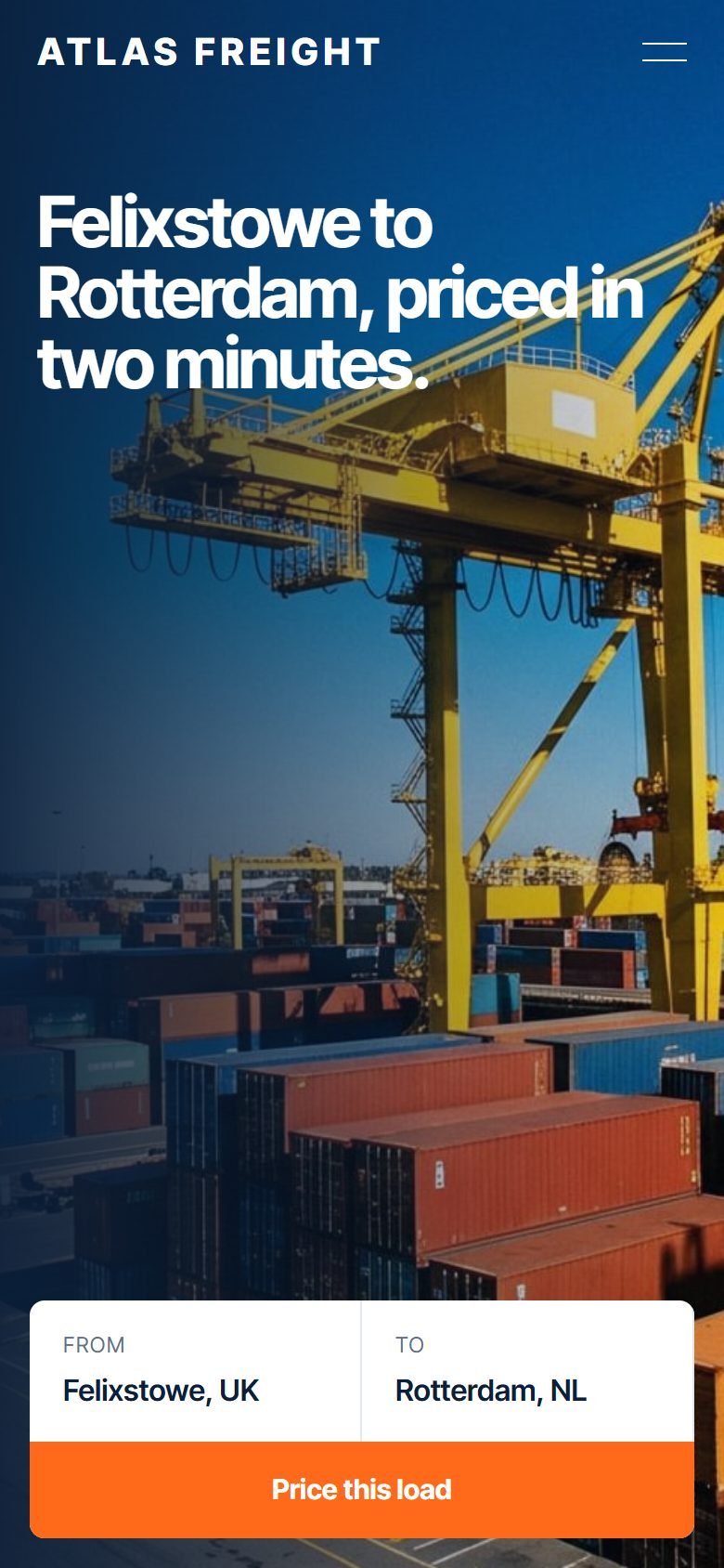 Atlas Freight homepage on a phone