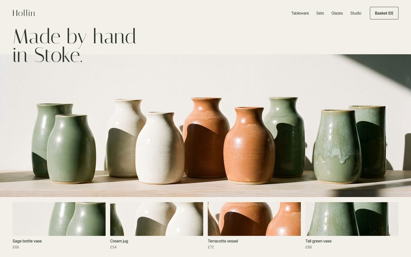 Hollin homepage on desktop