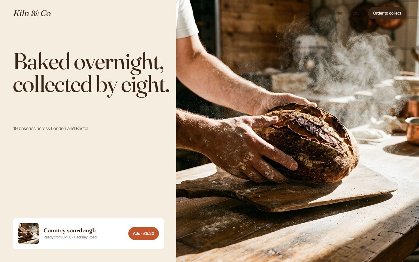 Kiln & Co homepage on desktop