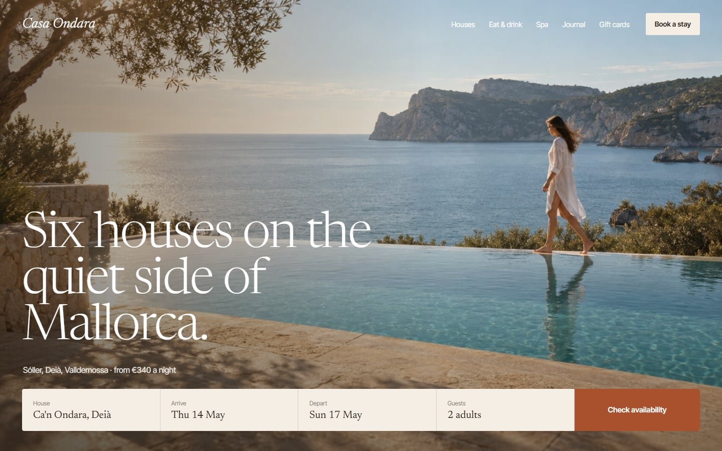 Casa Ondara homepage on desktop