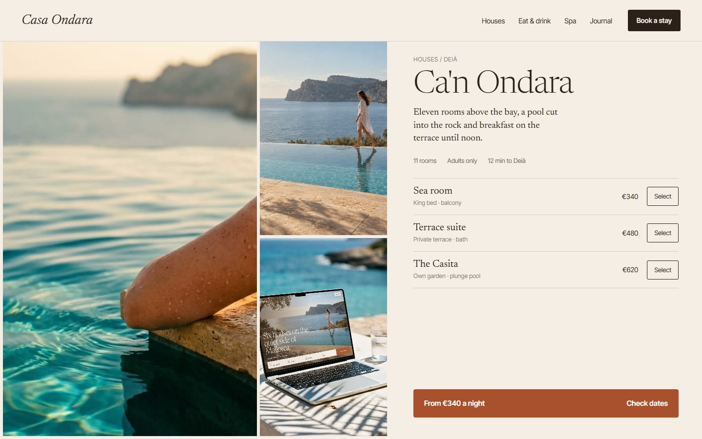 Casa Ondara inner page on desktop
